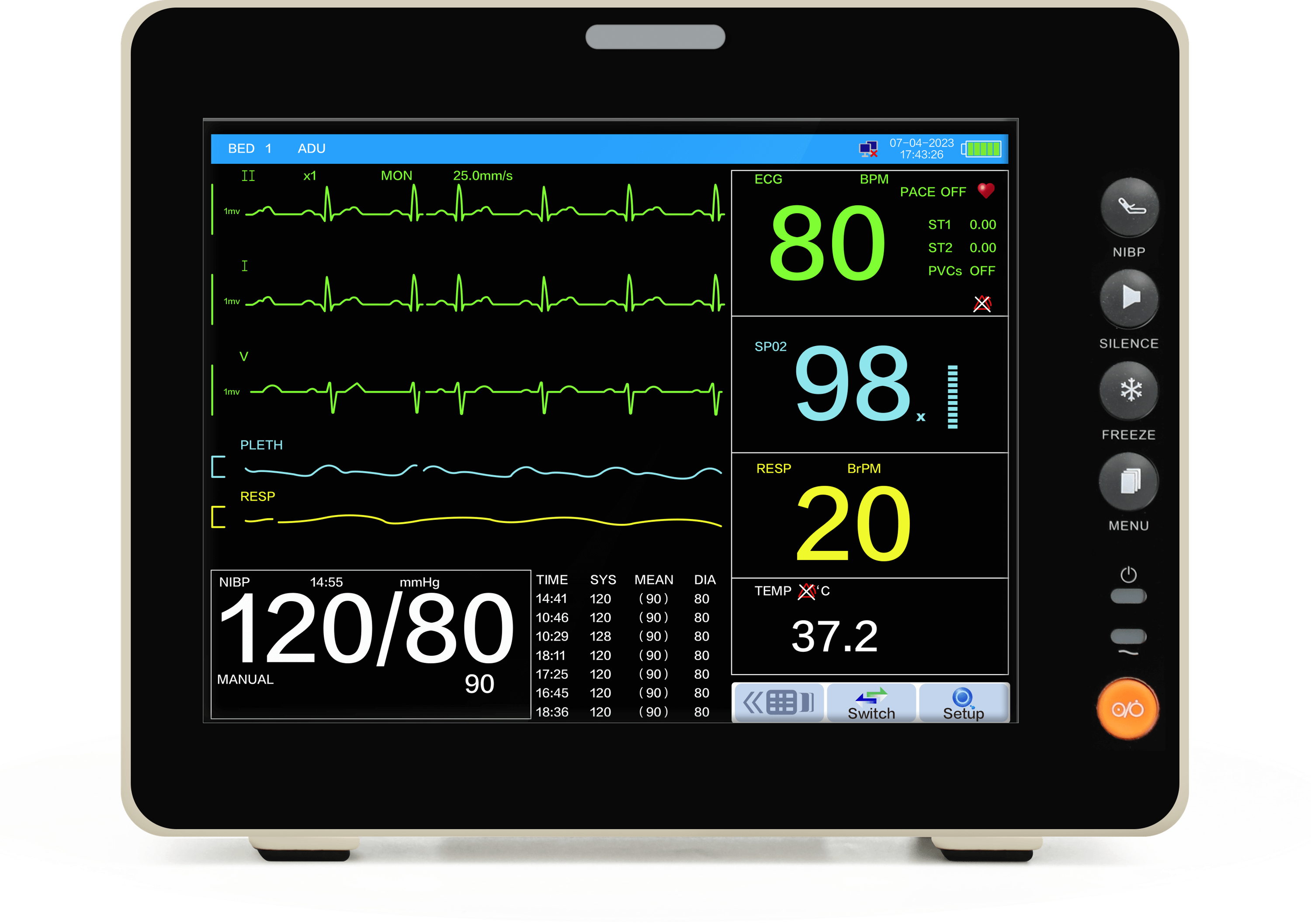 8Inch Touchscreen+EtCO2 Portable Patient Monitor Tracks Vital